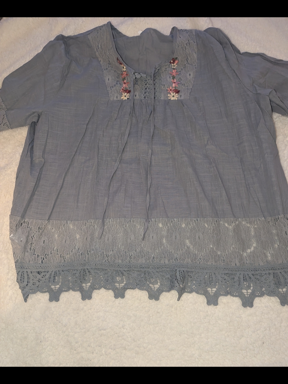 Light Blue Lace-Trim Peasant Top - Women